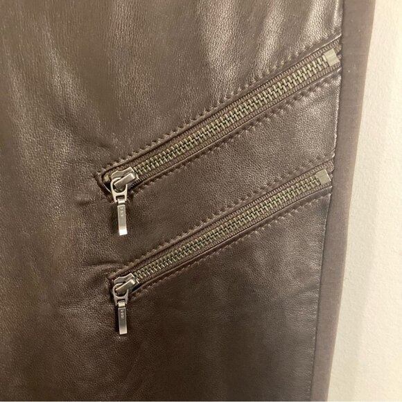 DANIER Sz 10 Italian Leather Fabric Zipper Pockets Hem Tapered  Leg Moto Pants - Picture 2 of 13